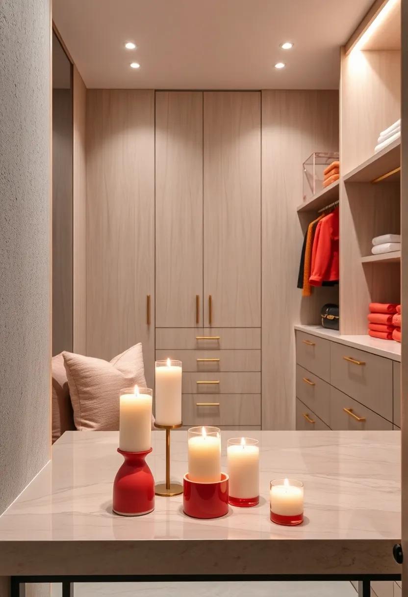 Fragrant candle Collection: ‌Introduce a selection of decorative⁢ candles in coral holders ⁤to infuse the closet with a ‍lovely scent ​and style