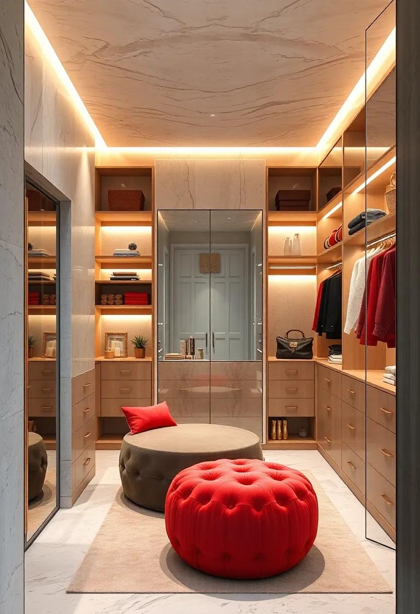 Customizable Island: Incorporate a coral and ​brass island ‌in the center, ideal⁣ for folding clothing‍ or‍ displaying your favorite accessories