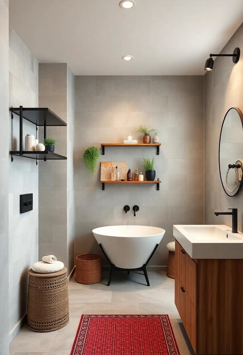 Metal Shelves: ‍Install custom metal‌ shelves in ‌varying shapes and sizes, ‍adding both functionality‌ and an artistic element to your bathroom