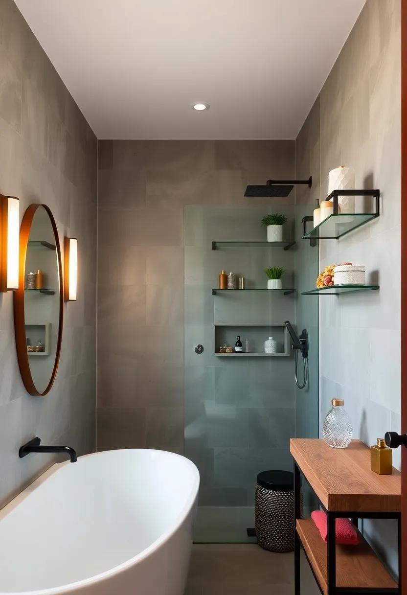 Metal and Glass shower​ Shelving: Incorporate glass shelves ⁢with metal ⁣brackets for an airy yet industrial approach ⁣to ⁢storage