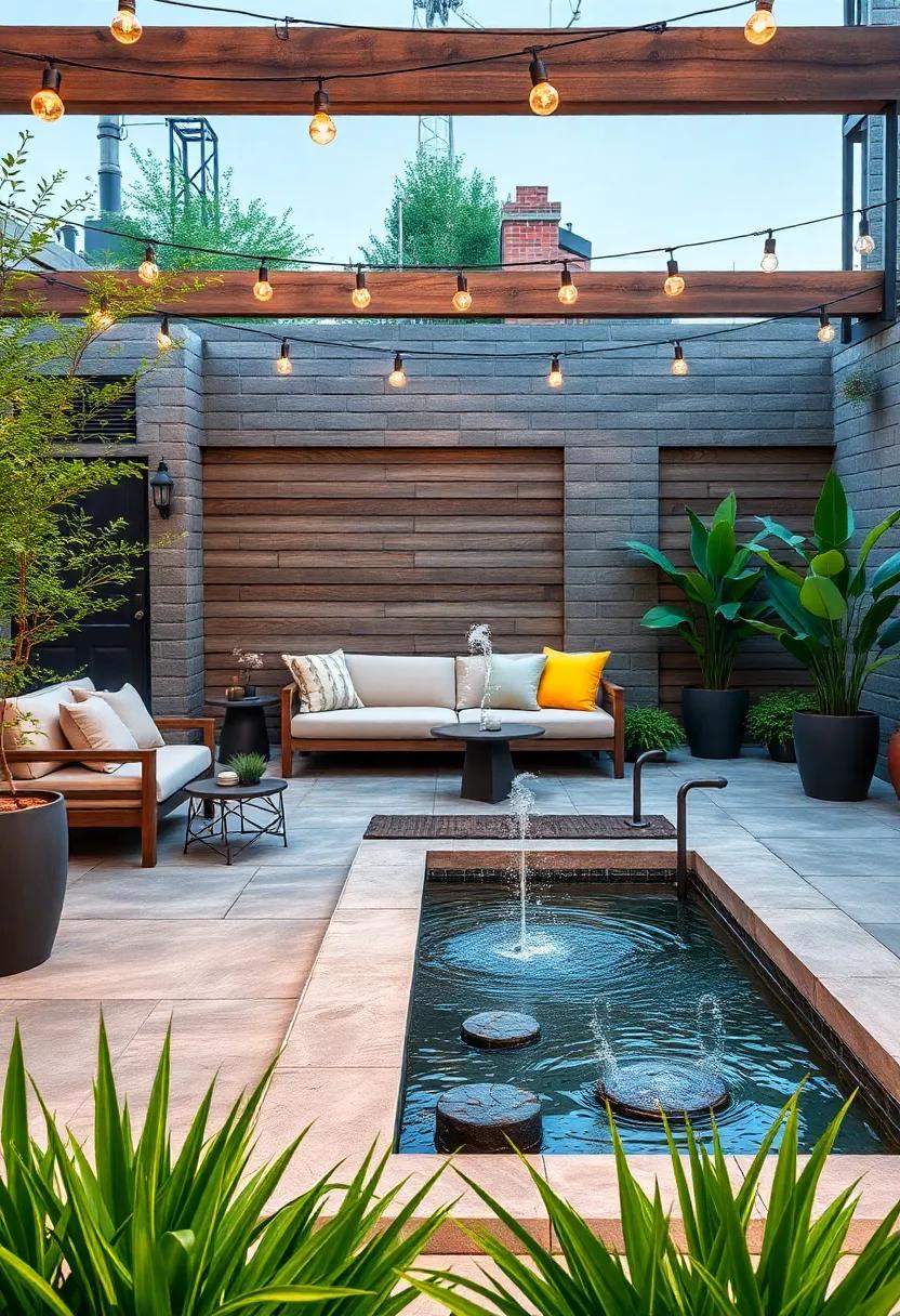 Water⁢ Features:⁢ Enhance tranquility in ​your ⁤outdoor oasis with industrial-style fountains or ponds that create a soothing atmosphere