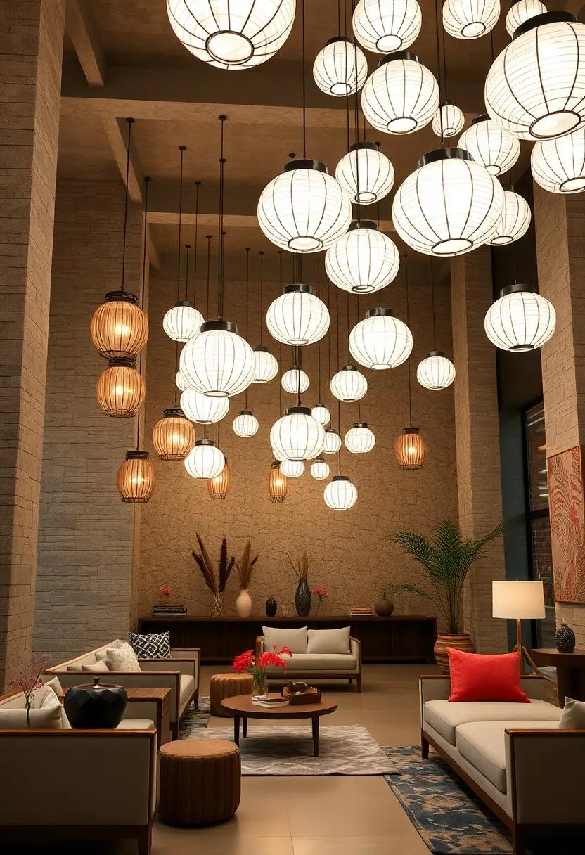 Luminous Ensembles: Grouped hanging paper lanterns in various ‍sizes ⁢that create ⁣a​ cascading effect, reminiscent‌ of gentle waterfalls ‍of ‌light