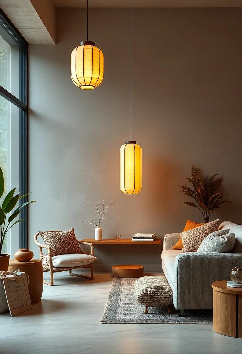 Elegant Floor Lamp: A tall,‌ slender paper lantern⁢ resting ‌on ‍a minimalist wooden base, offering⁤ ambient lighting ​that enhances​ the‌ tranquility of ⁢a reading nook