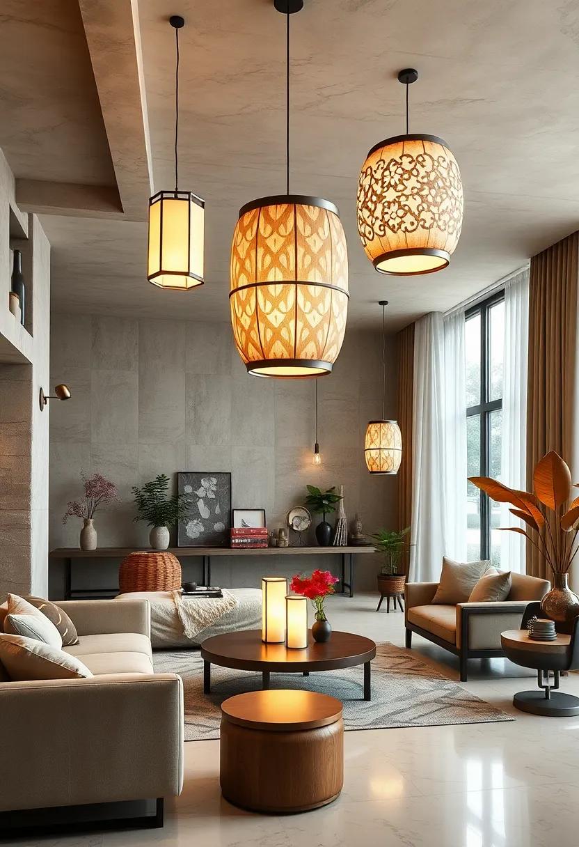 Artistic Pendant: ⁣A large,⁢ artistically designed paper ⁤lantern with⁤ intricate ⁣cutouts, transforming light ​into ⁣a captivating display ​of ⁤patterns on nearby surfaces