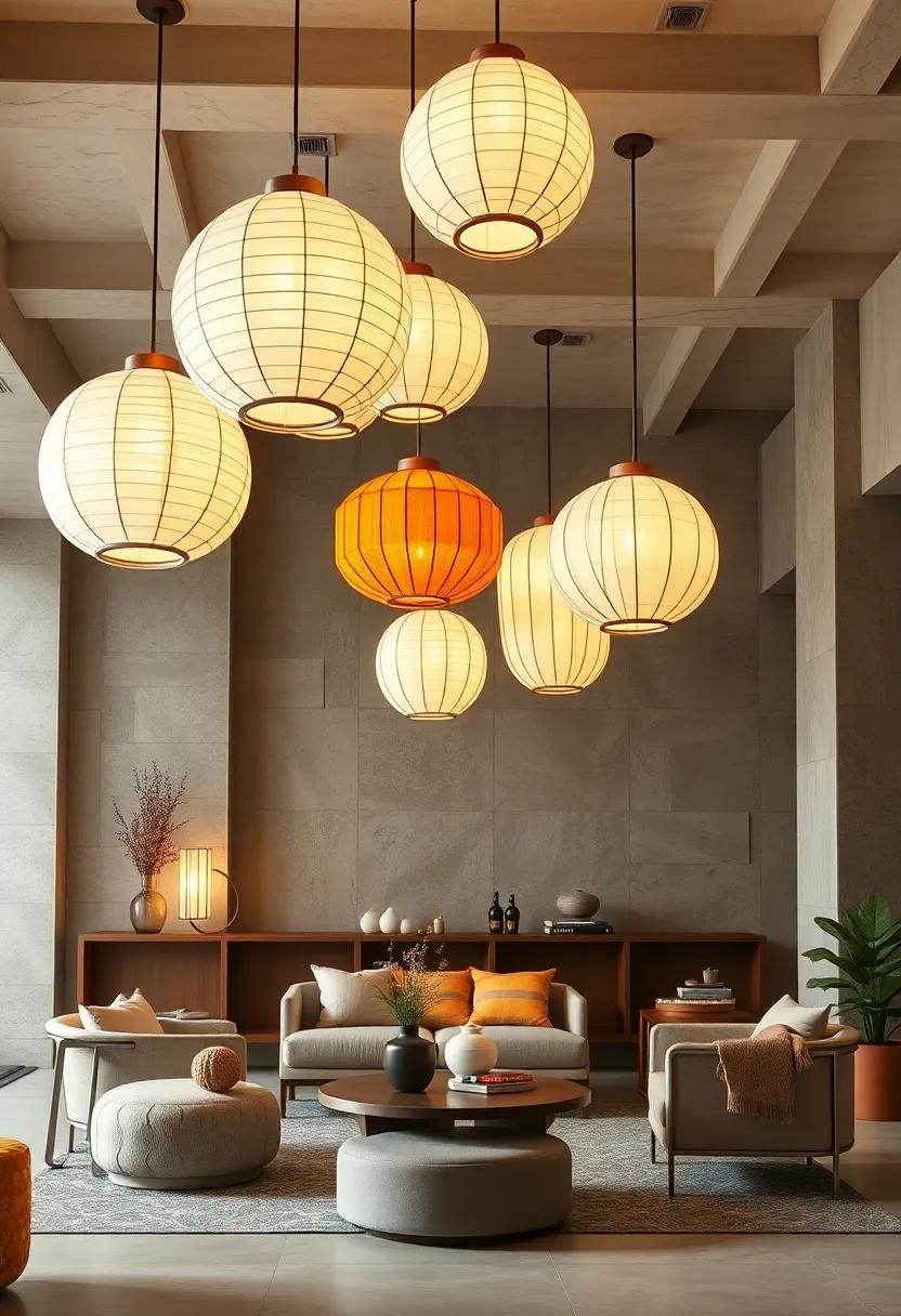 Modern Geometric: A ‍series of hexagonal paper lanterns clustered together, creating a stunning focal ‌point‌ while maintaining the clean ​lines characteristic of Japandi design