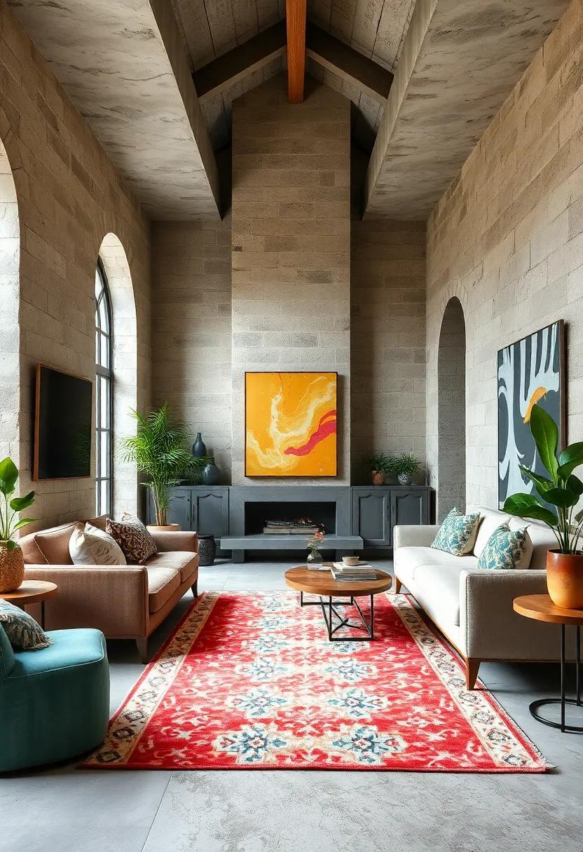 Introduce a statement​ rug: Choose a colorful or patterned rug to anchor the space and ‍add warmth