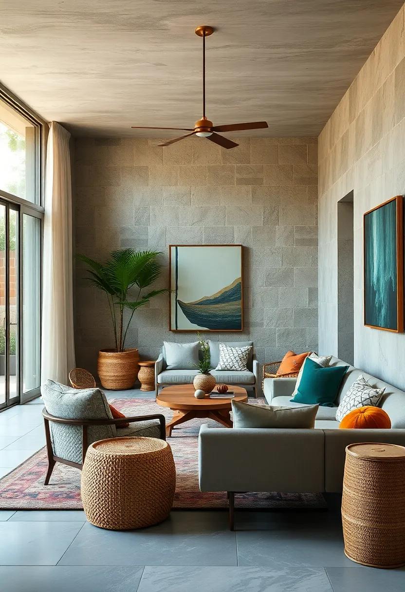 Layer outdoor elements: Bring in textures from nature with stones, wood, or woven baskets