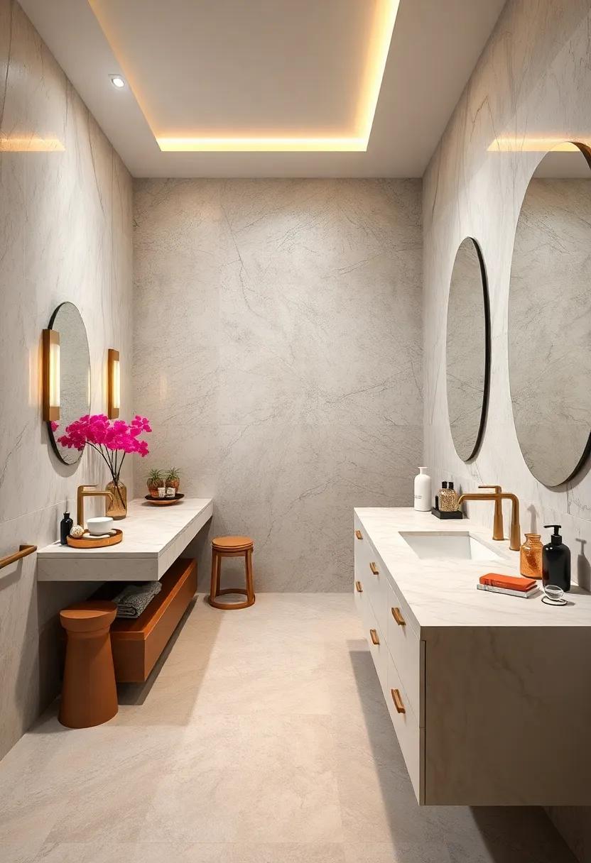 Distinctive ‌Countertops: Consider eye-catching ⁤materials‍ such⁣ as quartz, granite, ‍or resin for‍ your⁤ vanity countertops that highlight ⁣both durability and beauty