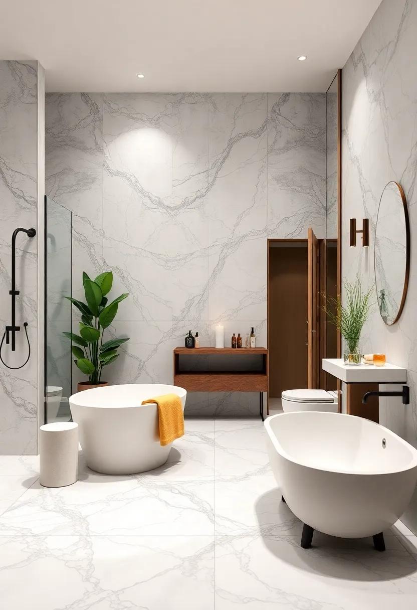 Indulge in Marble Elegance: Embrace the⁣ timeless beauty of marble tiles ‌for a sophisticated and luxurious ​look that⁤ elevates your bathroom to new heights