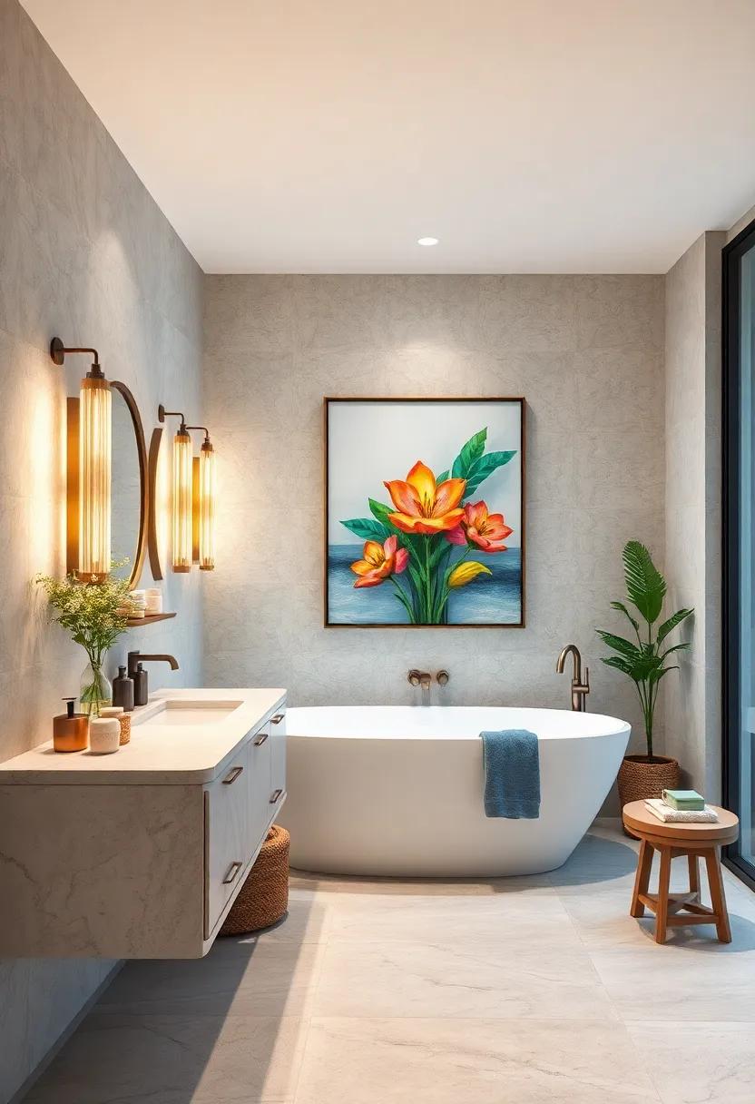 Personalized Artwork:⁣ Select⁤ or ‌commission artwork⁣ that‌ resonates with⁣ you—whether it’s paintings, ‍prints, or photographs—to bring⁢ uniqueness into your bathroom space