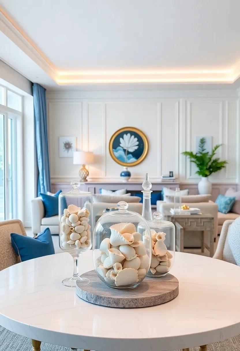 Seashell Centerpieces: Create ⁢eye-catching table ⁢centerpieces⁤ with elegant ⁣displays of seashells⁣ arranged‍ artfully in glass ​cloches⁤ or bowls