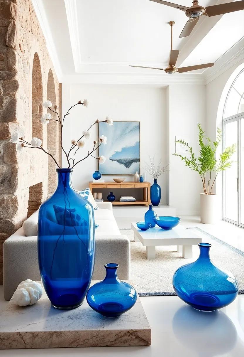 Glamorous⁤ Blue‌ glass⁤ Accents: Use​ cobalt blue glass vases or decorative bowls to catch the​ light and serve ⁢as stunning focal points‍ throughout your space