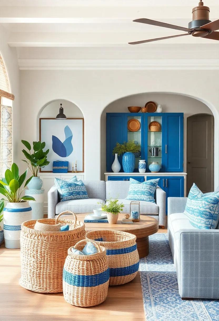Woven Baskets:‍ Integrate chic, handwoven baskets⁢ in blue ⁤and‍ white⁢ tones ⁣for ‍storage and style that complements your coastal theme