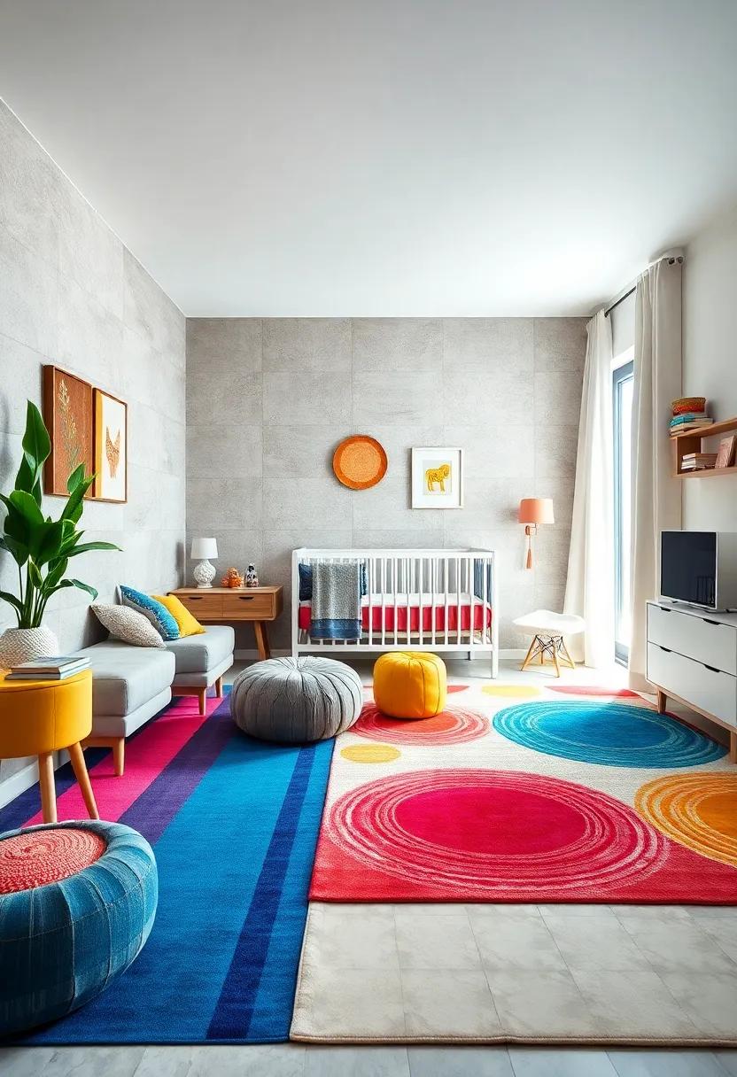 Colorful Rugs: Use vibrant area rugs to define play areas and bring in a playful pop of color while keeping the floor comfortable and inviting