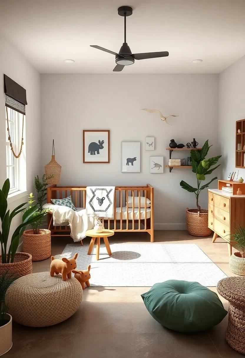 Nature-Inspired Décor: Incorporate elements like wooden toys, animal motifs, and botanical prints to create a serene and nurturing environment
