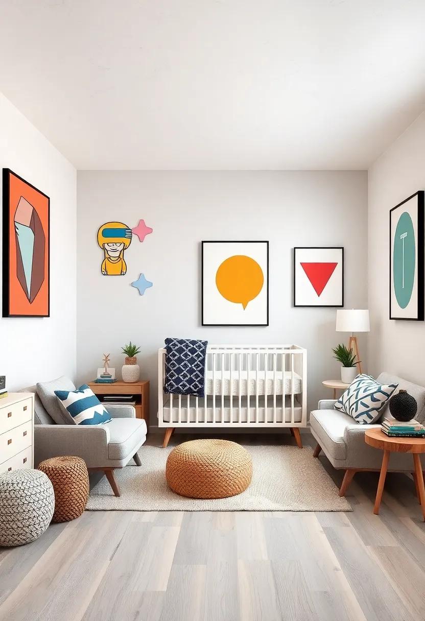 Pop Art Elements: Infuse the space with bold, graphic pop art that gives the nursery a fun and contemporary edge, perfect for creative minds