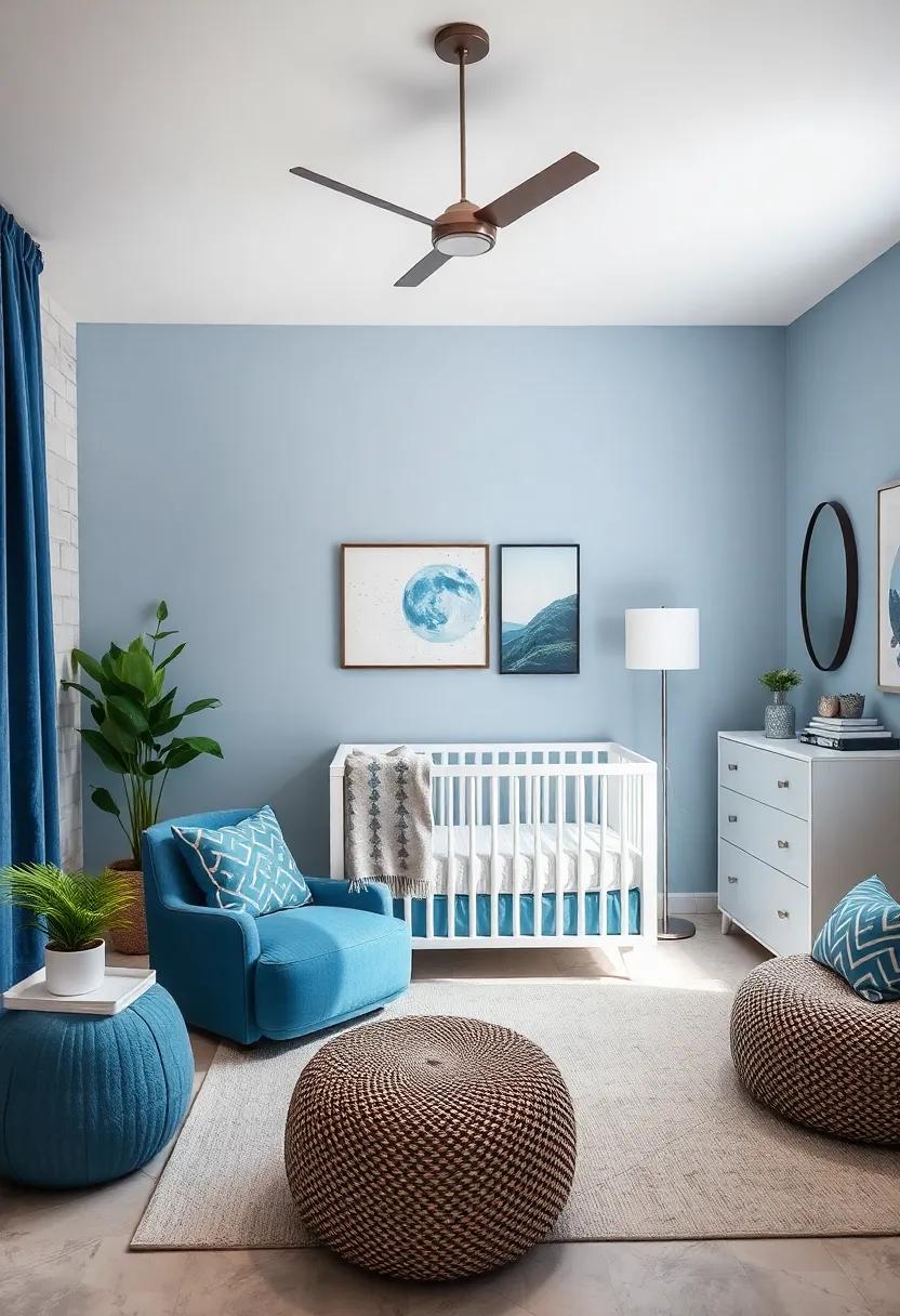 Timeless Blue and Grey: Choose a classic blue-and-grey palette with stylish accents to create a sophisticated and gender-neutral nursery