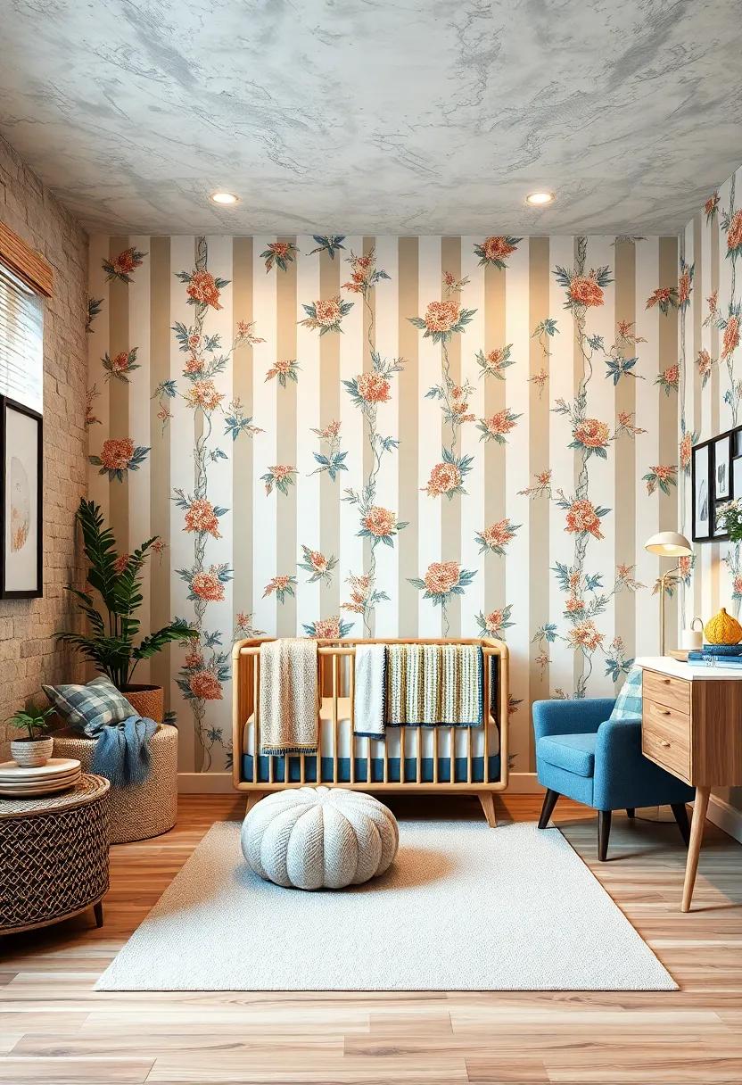 Vintage Wallpaper: Select retro floral or striped wallpaper for an accent wall that brings personality while remaining stylishly modern