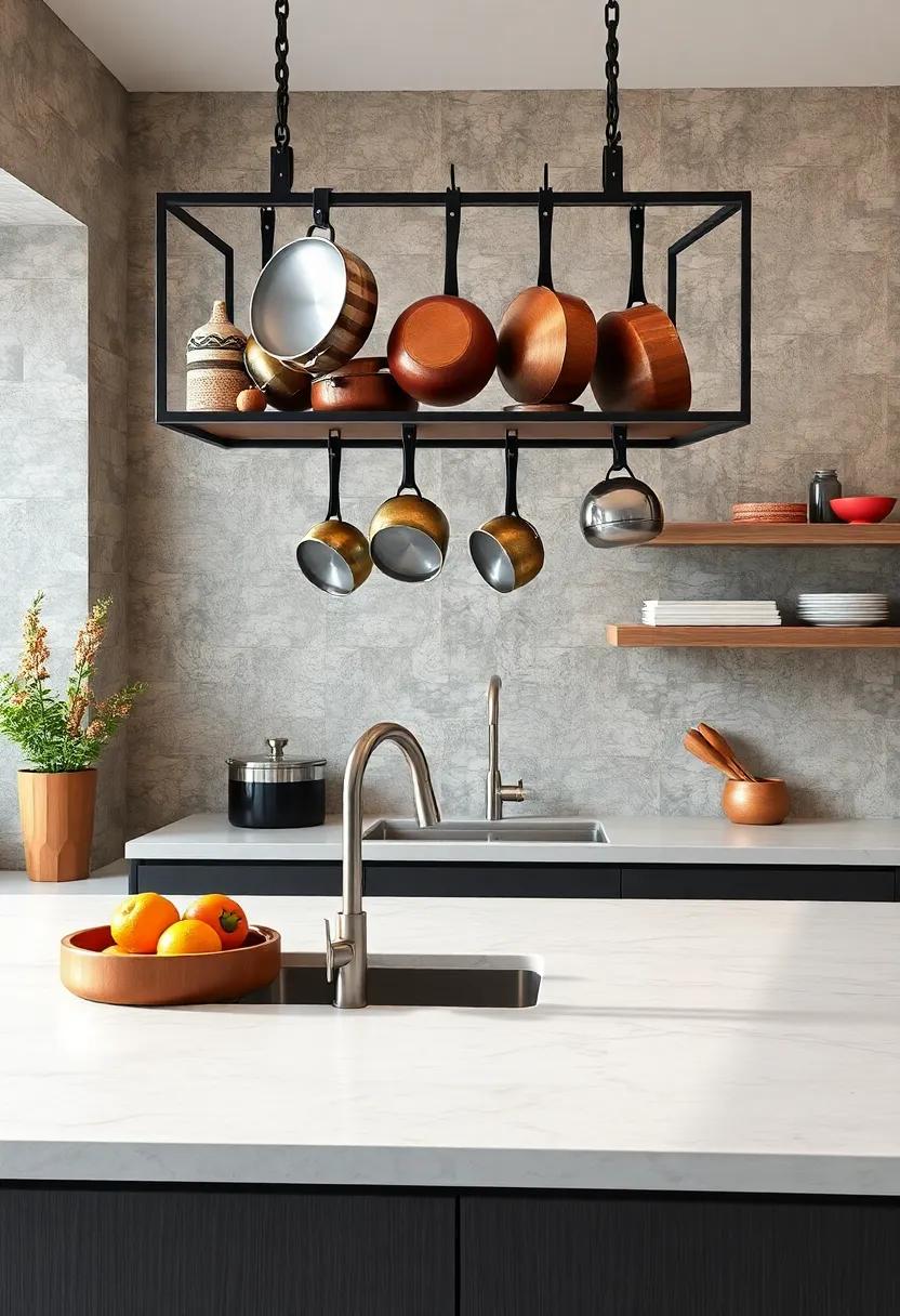 Modern Pot Rack: Showcase your cookware with an ⁣industrial-style‍ pot rack. This not only saves cabinet space but‌ also becomes ⁤a focal point of your kitchen design