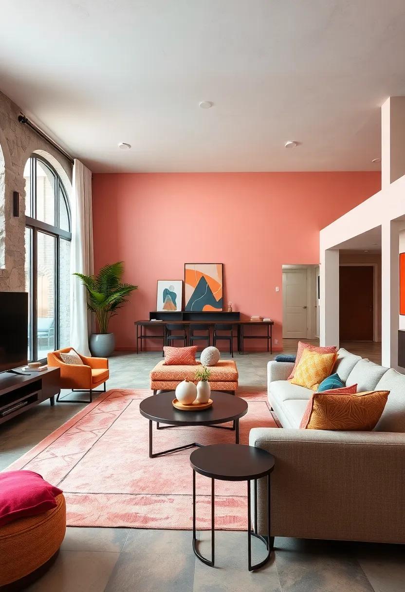 Playful shapes: Use geometric patterns ​in ​a unified color⁤ scheme ⁤to ‍bring ​a playful yet structured feel to your open living area