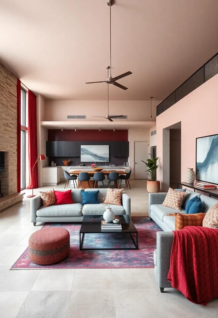 Jewel Box Elegance: Layer contrasting jewel tones like ruby red and deep indigo‌ for a bold yet harmonious statement⁣ in your living room