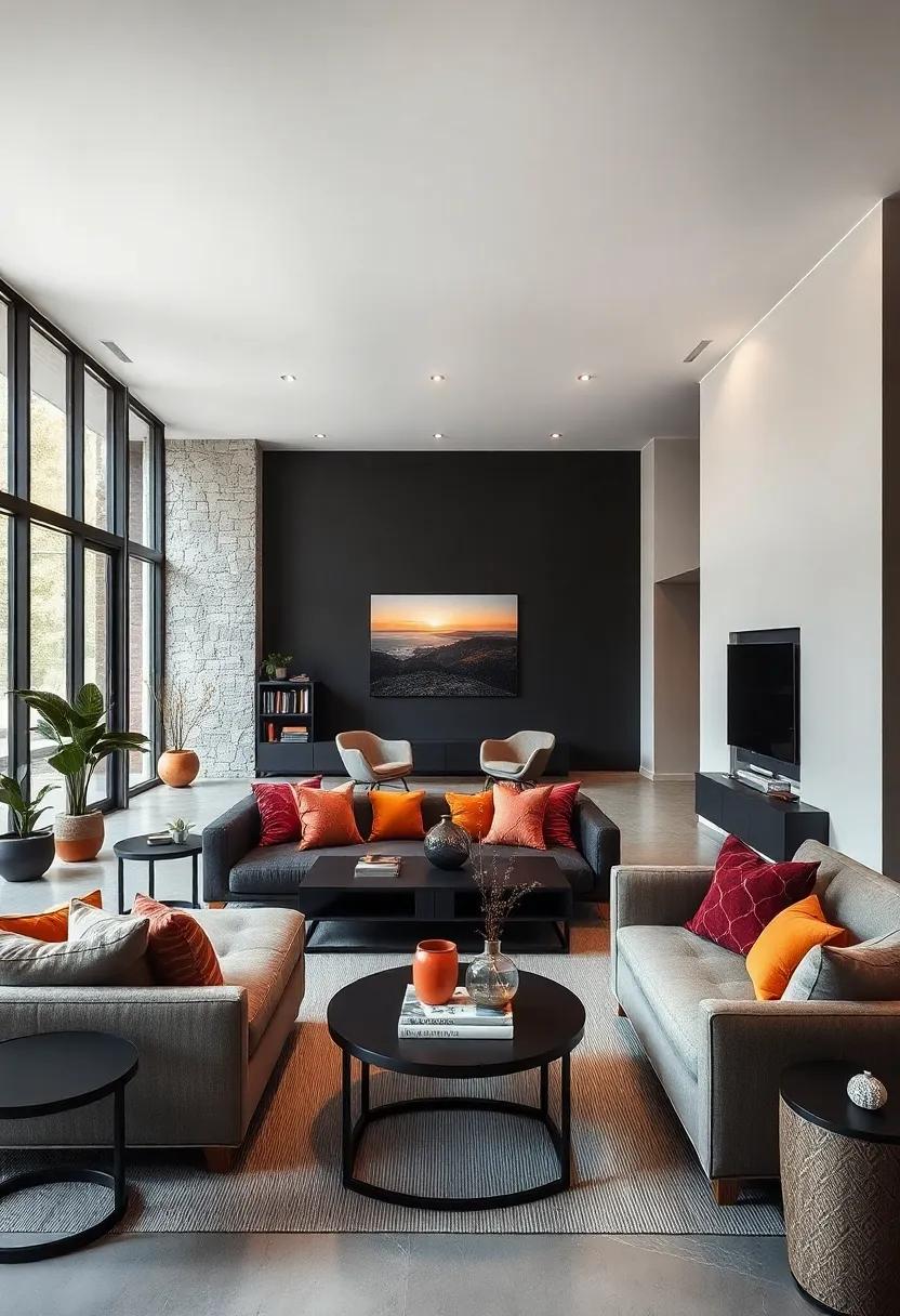 Bold ⁢Contrast: Pair a ‌strong, dark color with bright accents for a ‍striking yet harmonious space‌ that adds character to your living room