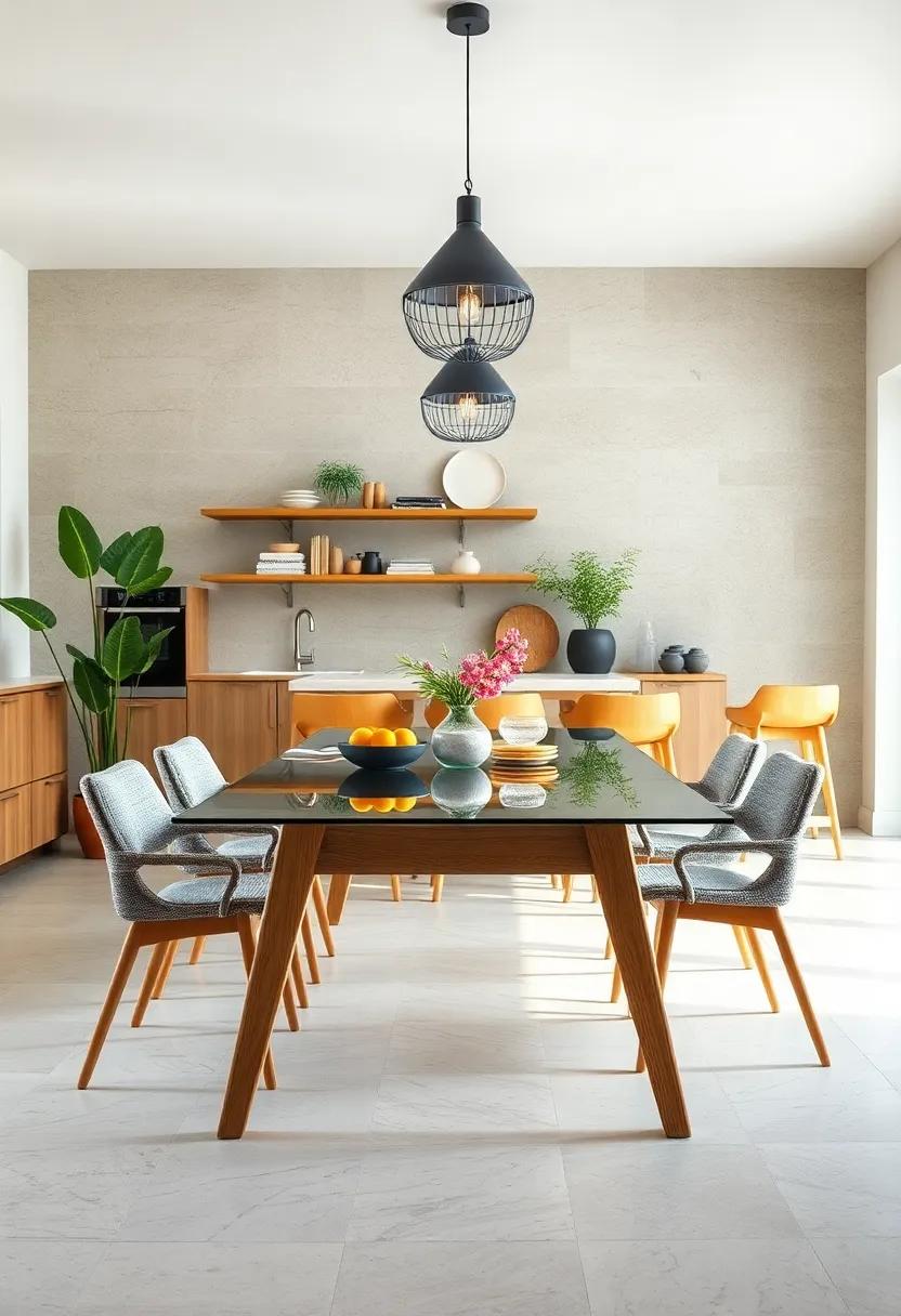 Contemporary Glass Top: A modern ‌glass tabletop resting‍ on Scandinavian-inspired wooden legs, offering a sleek ‌and‍ light effect perfect for airy interiors