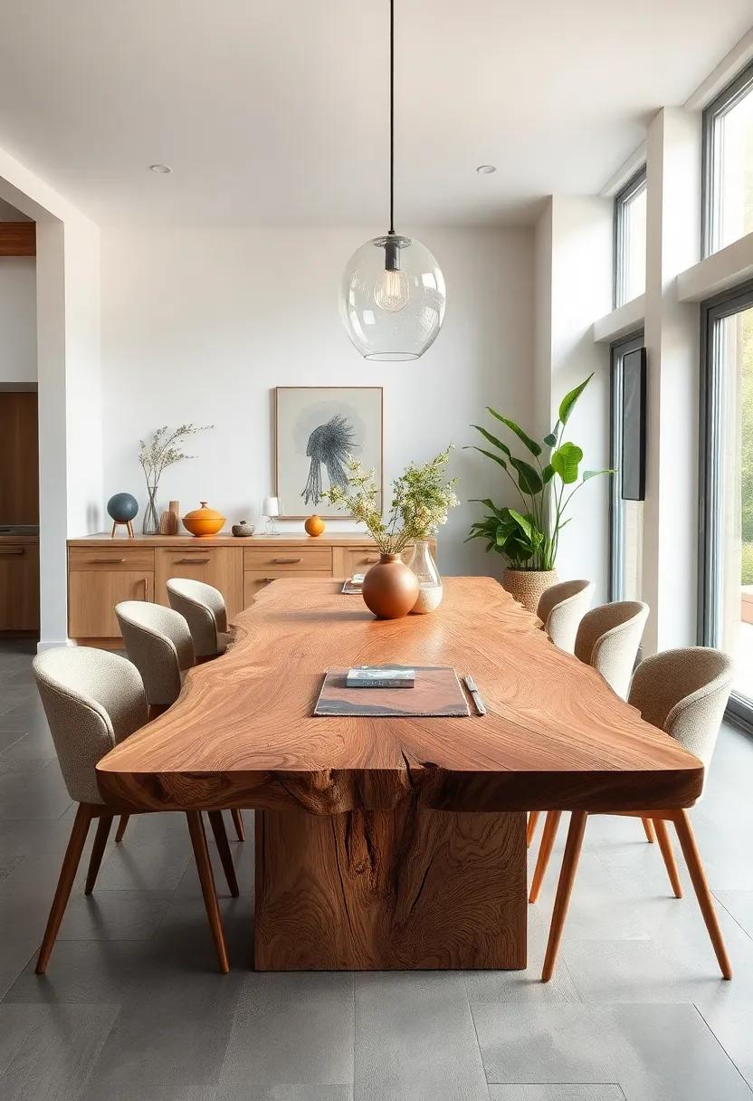 Nature-Inspired: An organic-shaped table crafted from live edge wood, bringing the beauty of the outdoors‍ into your dining room
