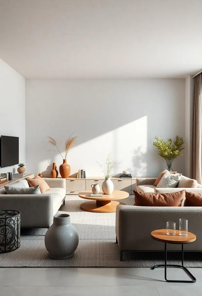 Add sculptural​ elements: Incorporate ceramic vases or stone sculptures that ⁤provide pleasing contrasts against clean-lined ⁣furniture