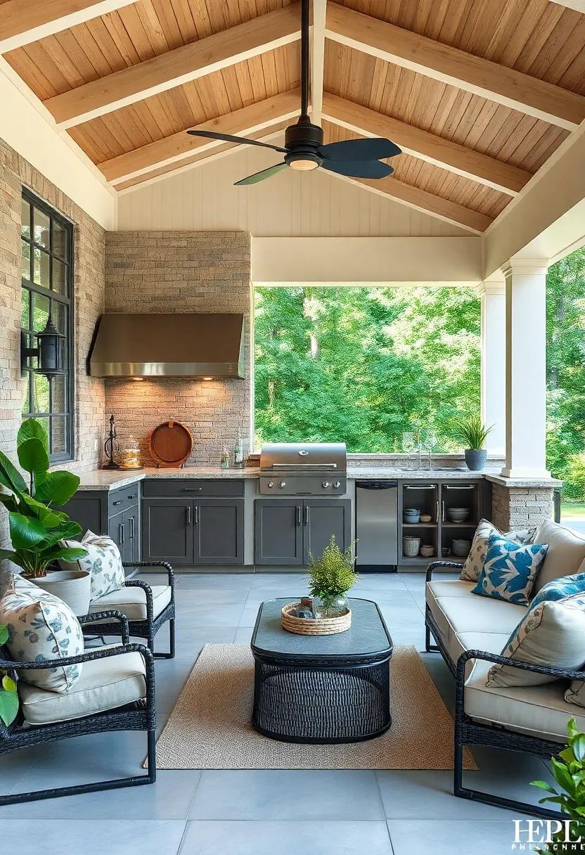 Elevated Solutions: A raised bar top with attached shelving underneath keeps the essentials organized while allowing for a casual social atmosphere in this outdoor kitchen space