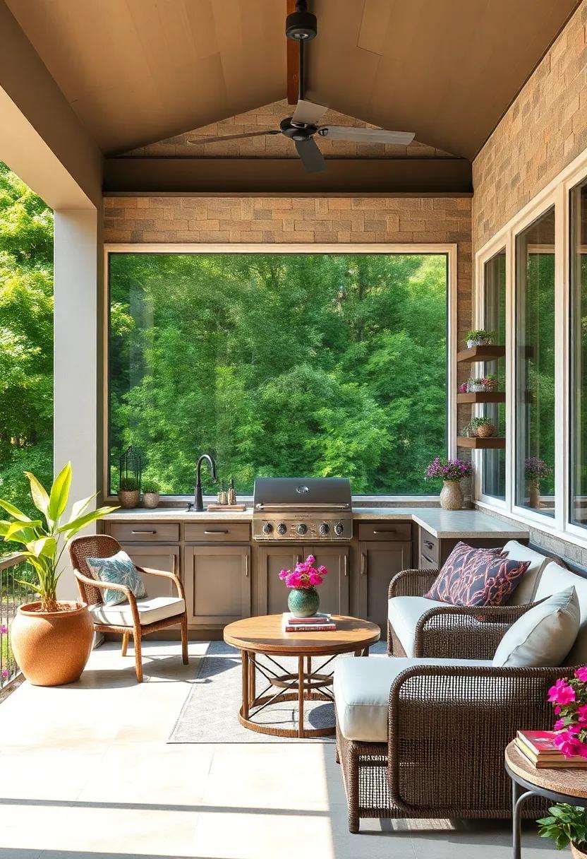 Creative Corner: A cozy‌ nook ⁣in the screened porch has turned into‌ a cooking hub, featuring corner shelves that maximize storage ‌in an otherwise​ awkward ⁣space