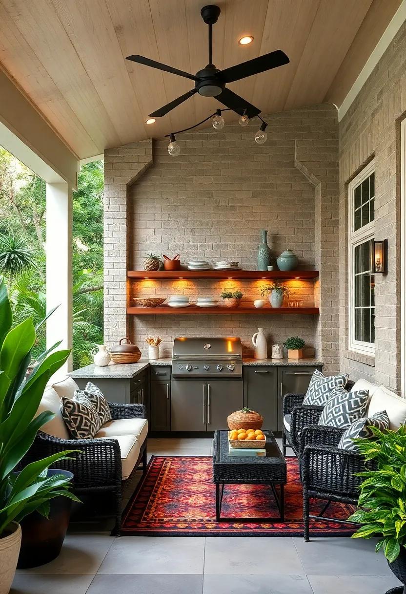 Sleek Efficiency: Featuring a built-in fridge with ⁢adjacent cabinets, this outdoor kitchen maximizes storage and functionality while maintaining an elegantly clean look