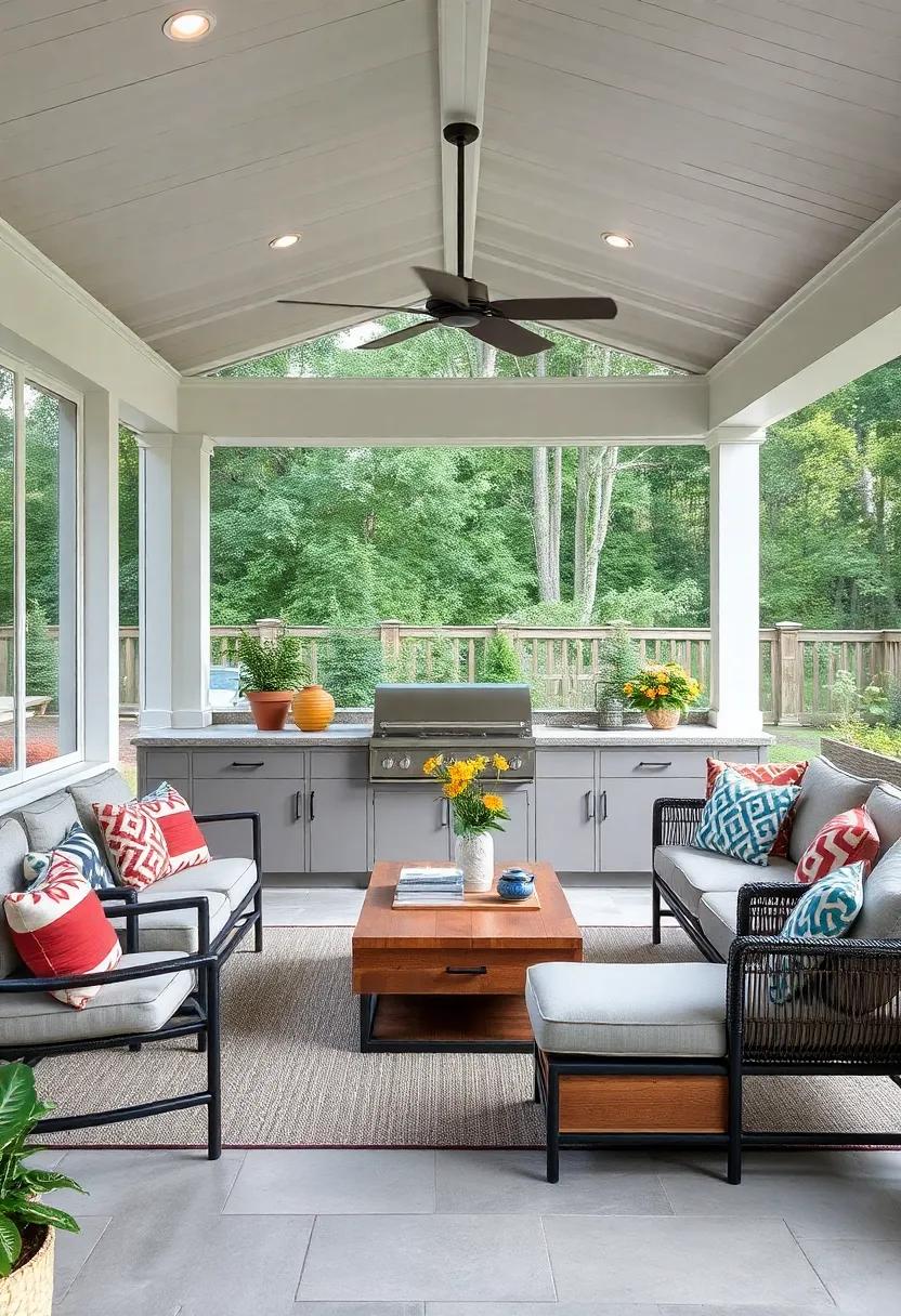 Minimalist Approach: This screened porch⁣ kitchen embraces simplicity with hidden storage drawers that maintain a clutter-free look,⁣ proving that less truly can be more