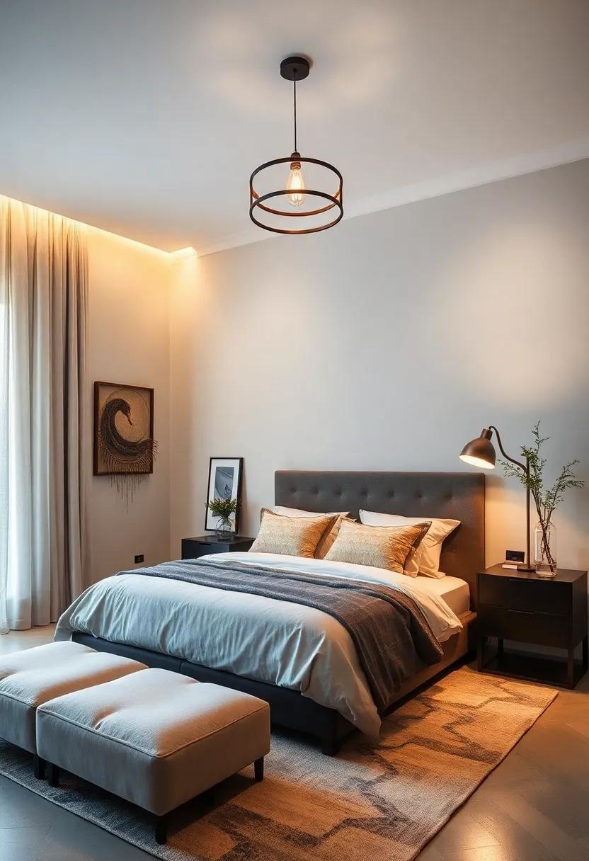 Statement Lighting: Invest ⁤in ​a stunning pendant light or an​ artistic floor lamp to add character and sophistication ⁣to your bedroom ​ambiance