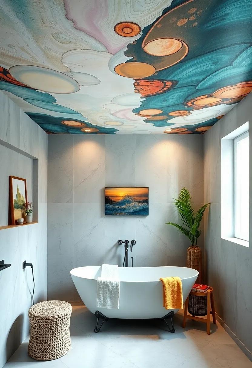 Artistic Murals: ​Commission a⁤ beautiful⁢ mural or choose wallpaper‌ that can ​stand up to moisture‍ to ⁣create an artistic ceiling that transports you to⁣ another ⁤place