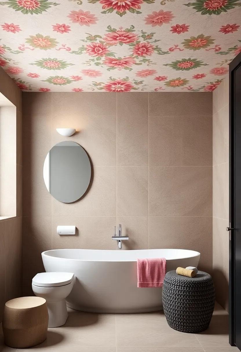 Bold Painted ‍Patterns: Go for a⁤ daring look by‍ incorporating geometric or floral‌ patterns⁤ in⁢ vibrant colors to make the ceiling a‌ focal point ⁣in⁤ your small bathroom