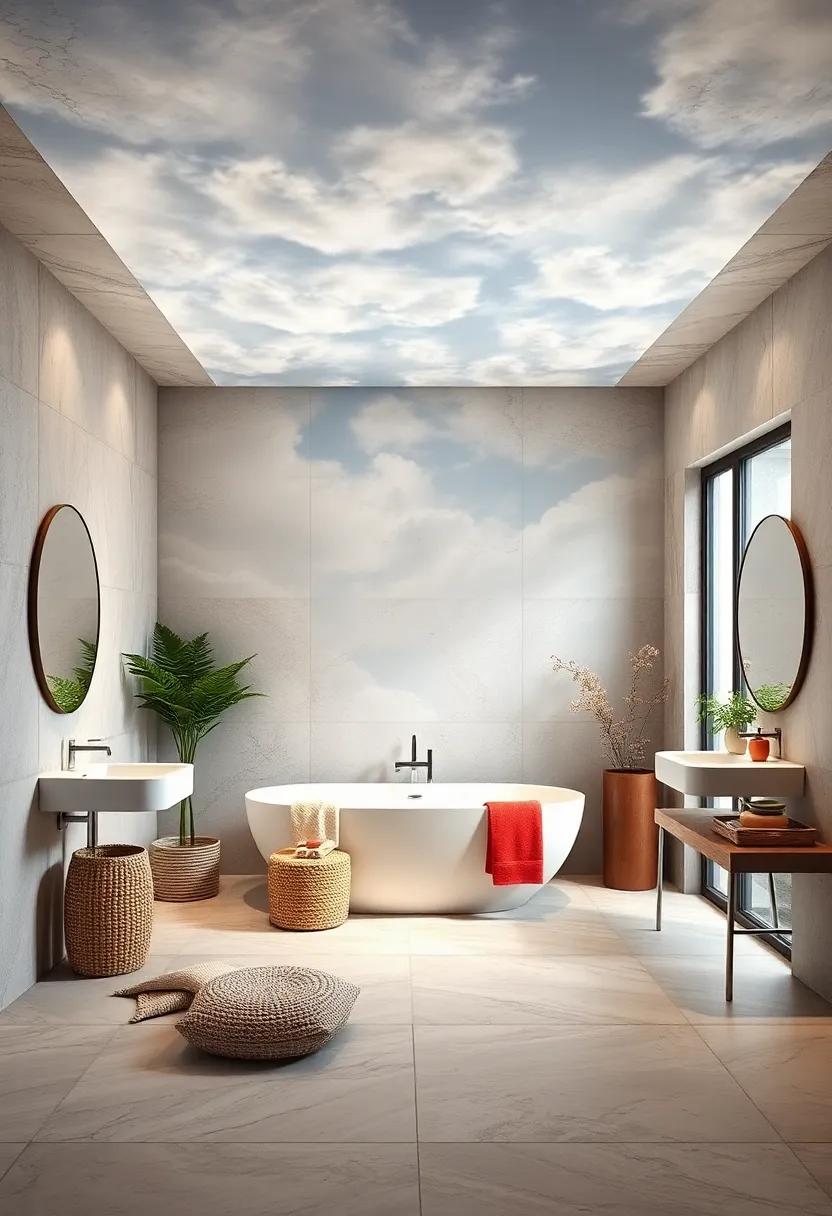 Cloudy Sky Effect: Paint​ a soft,‍ cloud-like sky on your ceiling for a whimsical touch⁢ that promotes relaxation⁣ and serenity during your bathing rituals