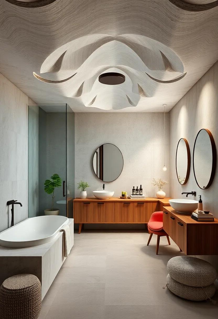 Sculptural Elements: ‍Introduce sculptural ceiling elements⁢ that⁤ serve as artistic ⁢focal ‍points, enhancing ⁣the ⁣visual appeal of your small​ bathroom