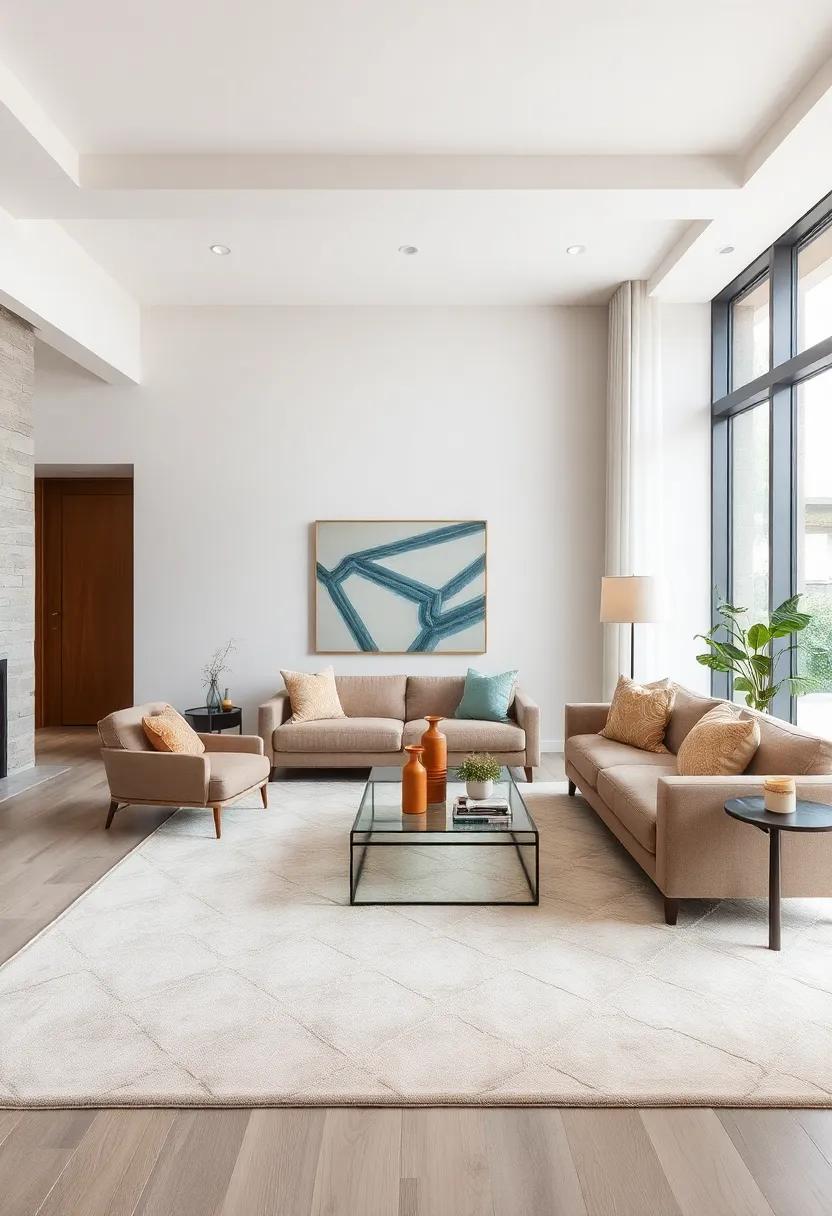 Graceful Area Rugs: Select large, plush area rugs to define spaces and add warmth and comfort underfoot in your ⁢living⁤ areas