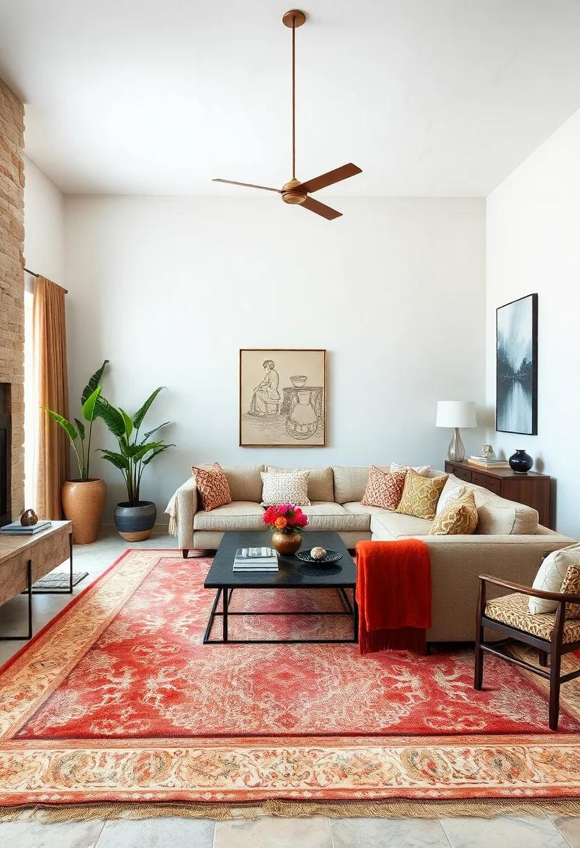 Elegant Area Rugs: Opt for ⁢area rugs‌ in warm shades‌ or subtle patterns ‌to define spaces within the room ‌and⁣ add depth