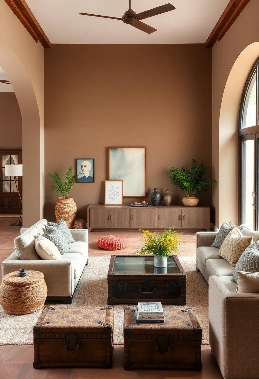 Stylish ​Storage Solutions: utilize decorative baskets and antique trunks to keep your living room tidy while complementing the décor