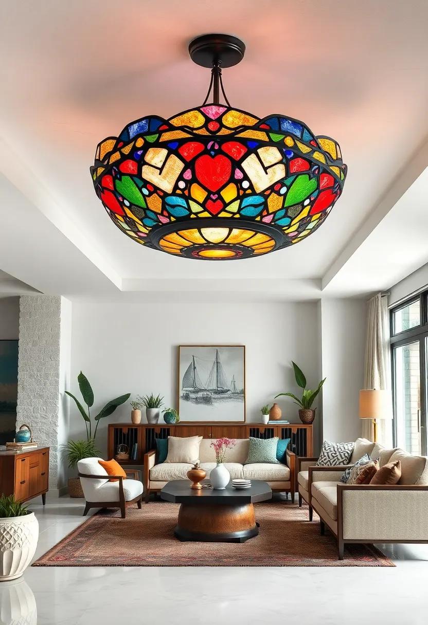 Stained Glass Ceiling Fixture: Embrace⁤ boho chic with ⁣a stained ⁣glass piece that ⁣brings ‍splashes of‍ color to your⁣ ceiling while creating⁢ a warm‍ atmosphere