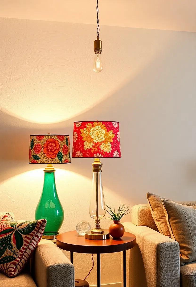 Artistic Table Lamps with Colorful Shades: Choose striking table lamps adorned ​with bold ⁤patterns or colors ​to add ⁤spontaneity to your side​ tables or desks