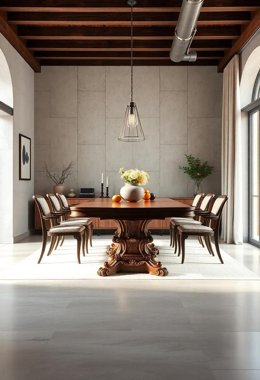 Classic Elegance: A traditional dining table with ornate carvings and a polished finish, adding a touch of sophistication to formal dining⁤ occasions