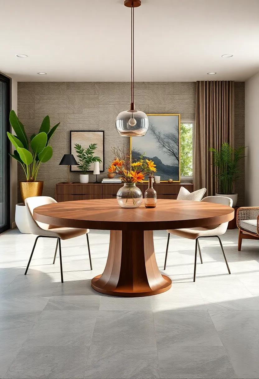 Elegant Pedestal Base: A round ​dining table with a sleek ‌pedestal base, offering both style and ample legroom for dining comfort