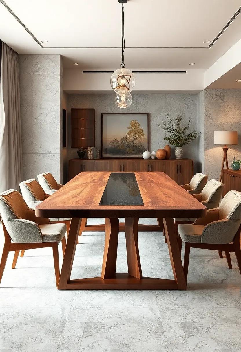 Sleek Glass Insert: A contemporary table featuring a central glass insert, beautifully contrasting with wooden elements while visually expanding your space