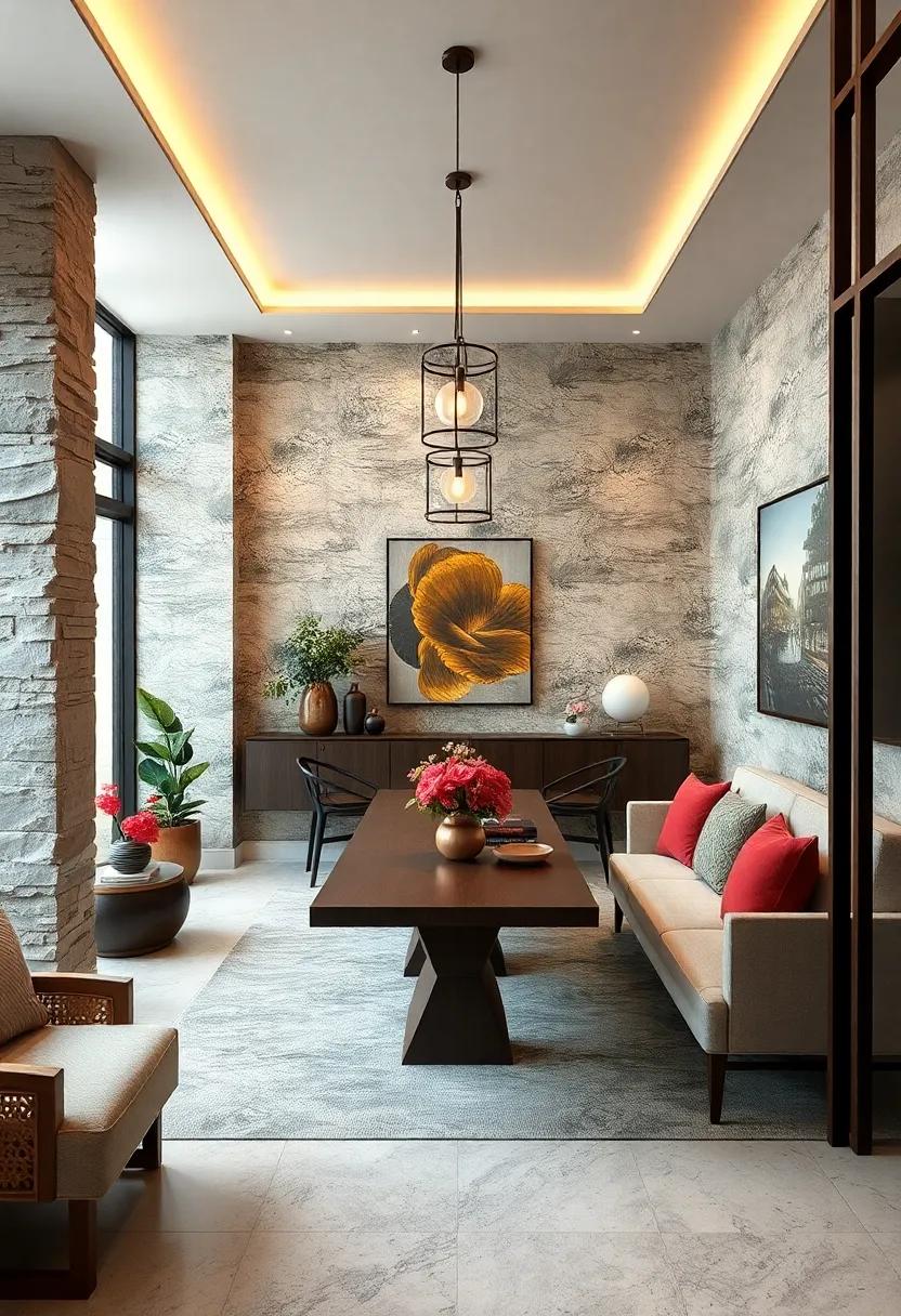 Incorporate Textured Wallpaper: Use wallpapers that feature subtle Asian motifs or textures to infuse depth into your walls