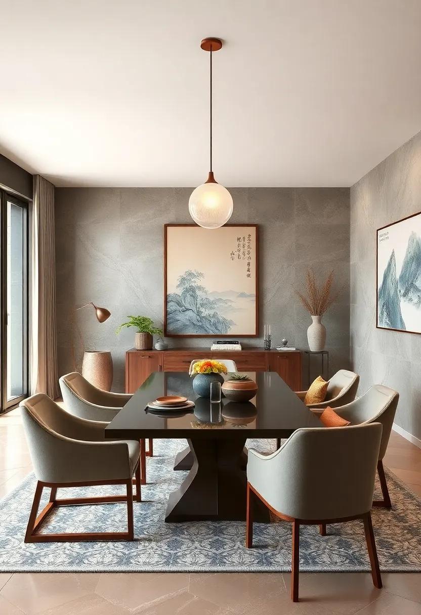 Showcase Asian-Inspired Art: Incorporate calligraphy, landscape paintings, or ink wash ‍artworks as focal points in your dining area