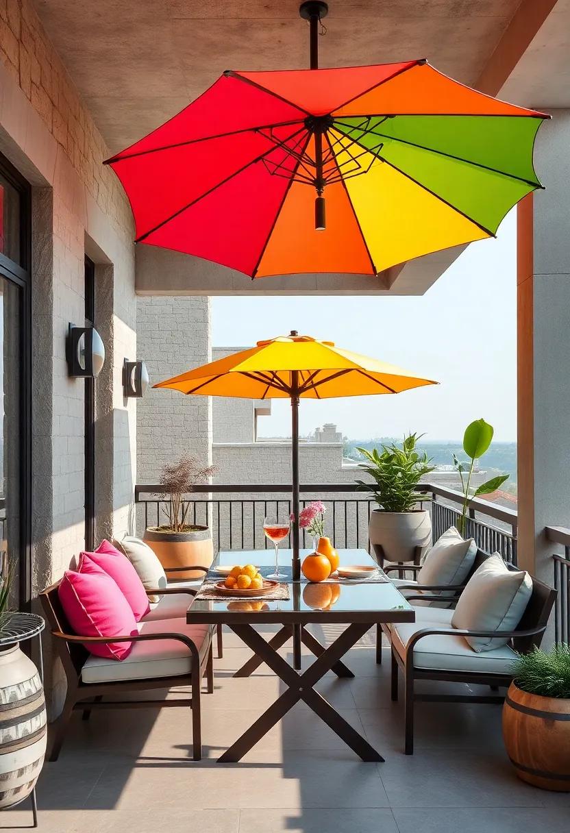 Colorful Umbrella: Add ‍a⁤ vibrant patio ​umbrella to provide‍ shade ⁤during sunny⁣ days, bringing both functionality ​and⁣ a ⁣pop of color to your outdoor dining ‍space