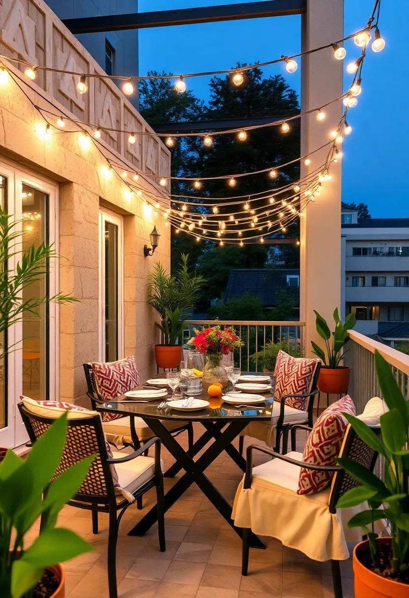 Romantic Fairy Lights: Transform your ‍balcony⁤ into a dreamy‍ haven with twinkling fairy lights draped elegantly overhead, ‍creating a ‍warm and inviting ​atmosphere ‍for evening ​dinners